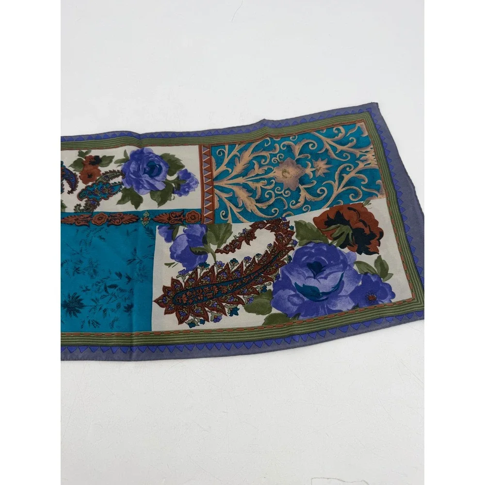Oscar de la Renta‎ Scarf Women OS Blue Floral Paisley Silk Vintage Luxury Chic